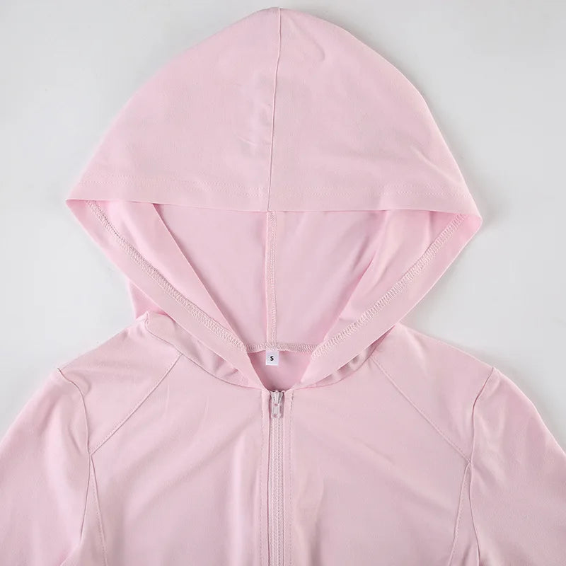 Solid Zipper Hoodie Sports Yoga Top