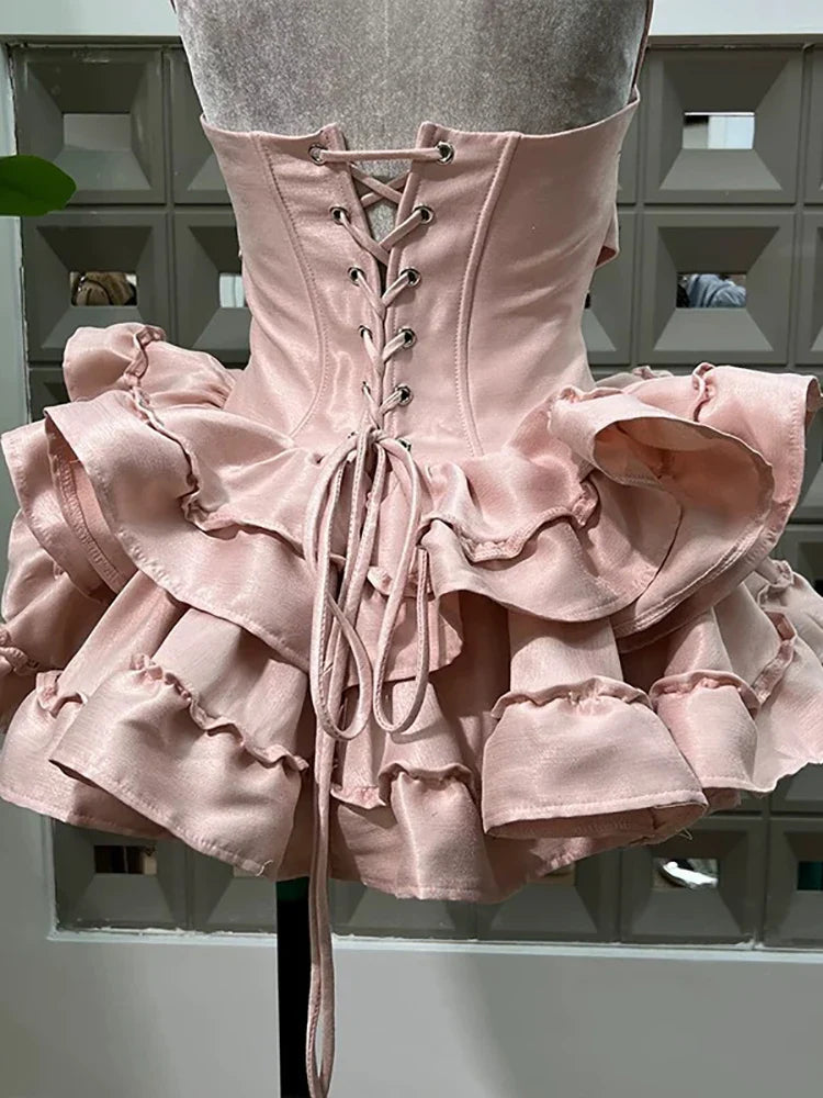 Flare Skirt Corset Strappy Mini Dress