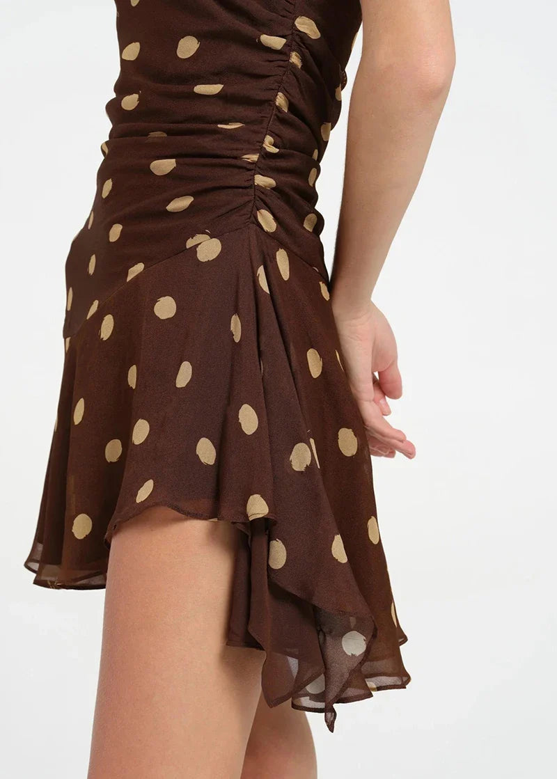Brown Polka Dot Mini Dress