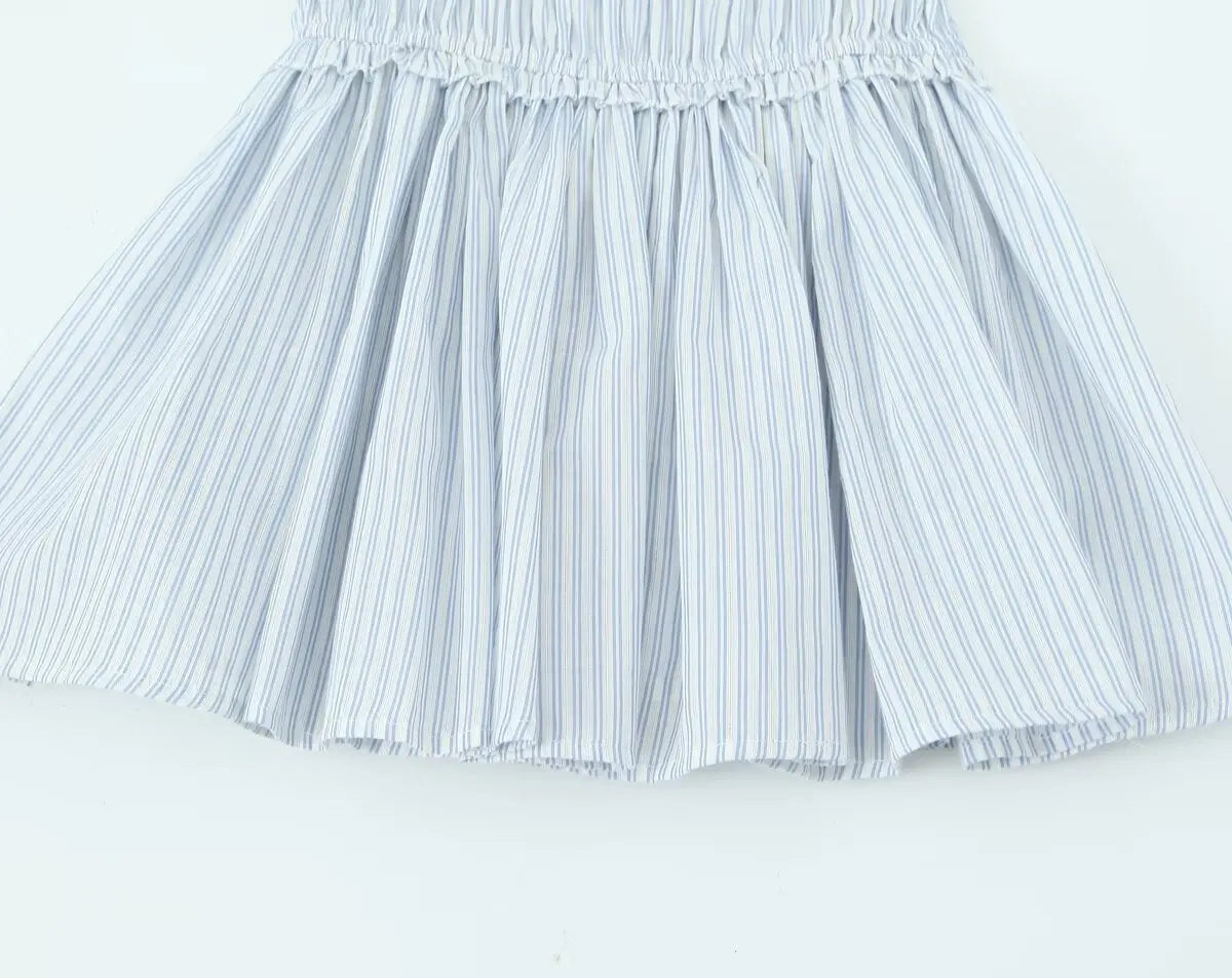 Blue N White Striped Ruched Mini Dress