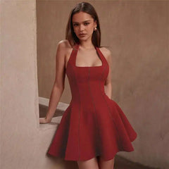 Solid Halter Flare Mini Dress