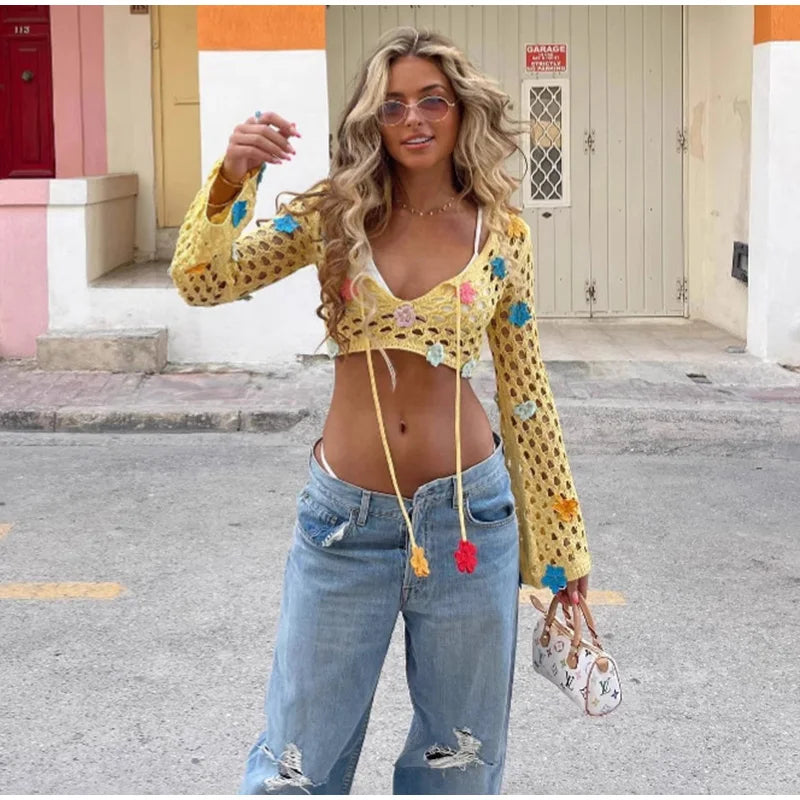 Long Sleeved Hook Wool Crop Blouse
