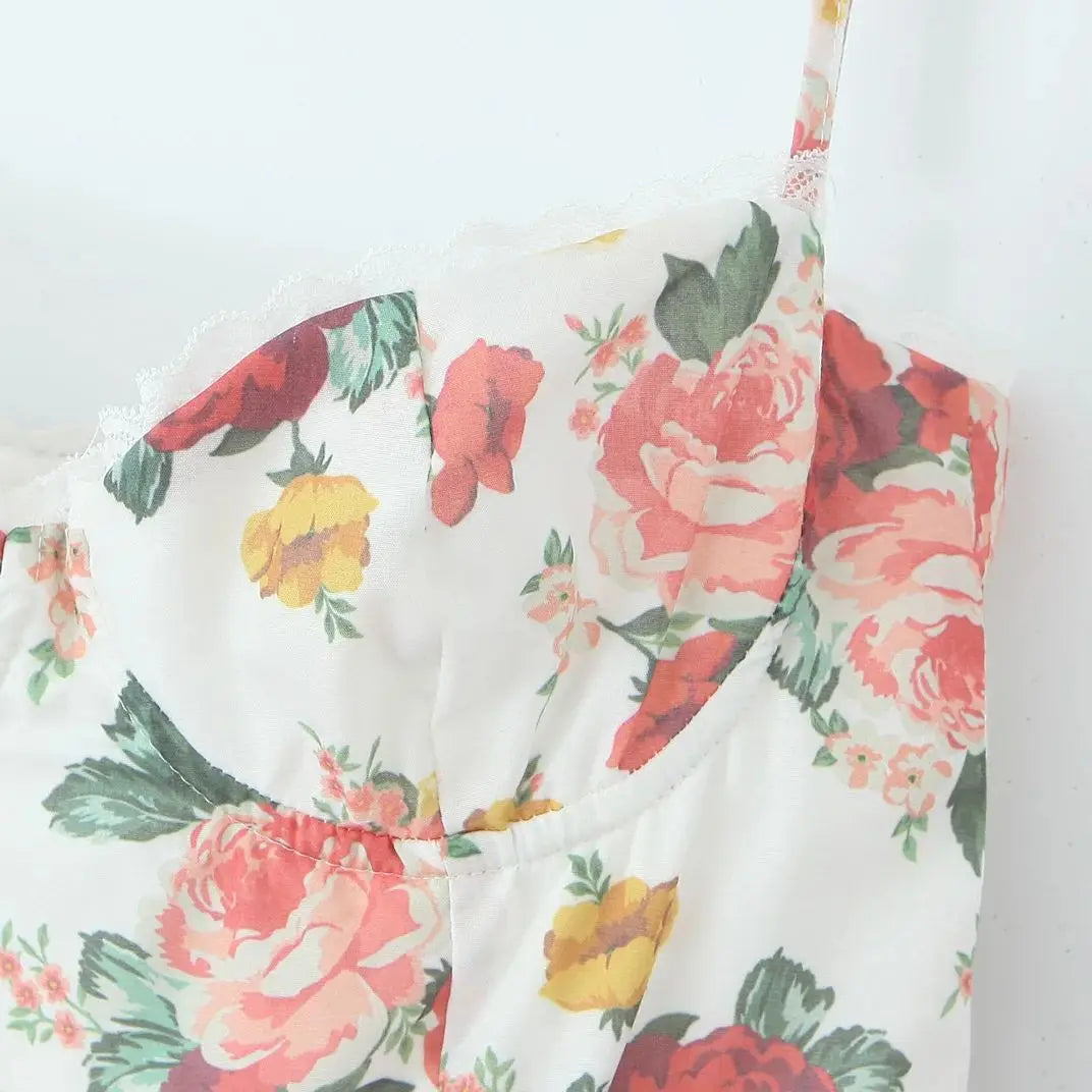 White Floral Print Tulle Mini Dress