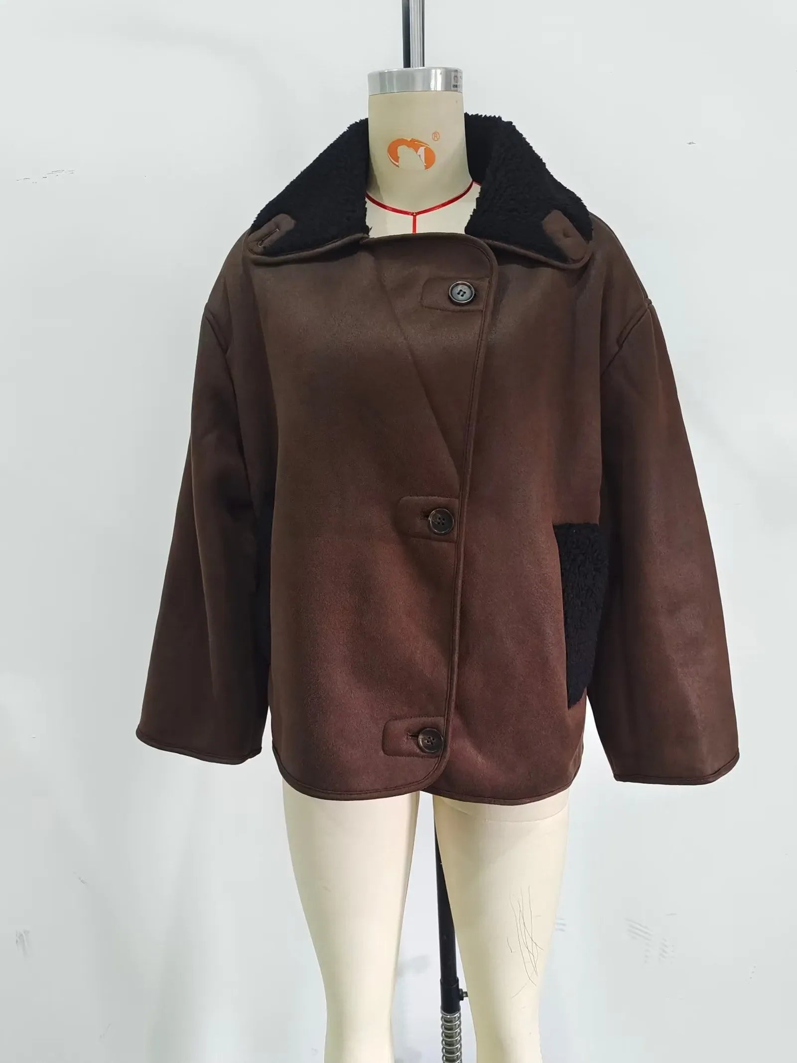Brown Faux Leather Black Lining Fur Jacket