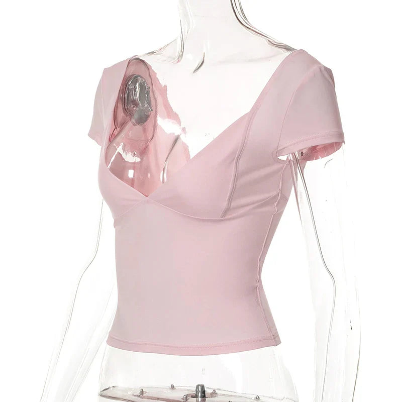Deep Neck Short Sleeve Top