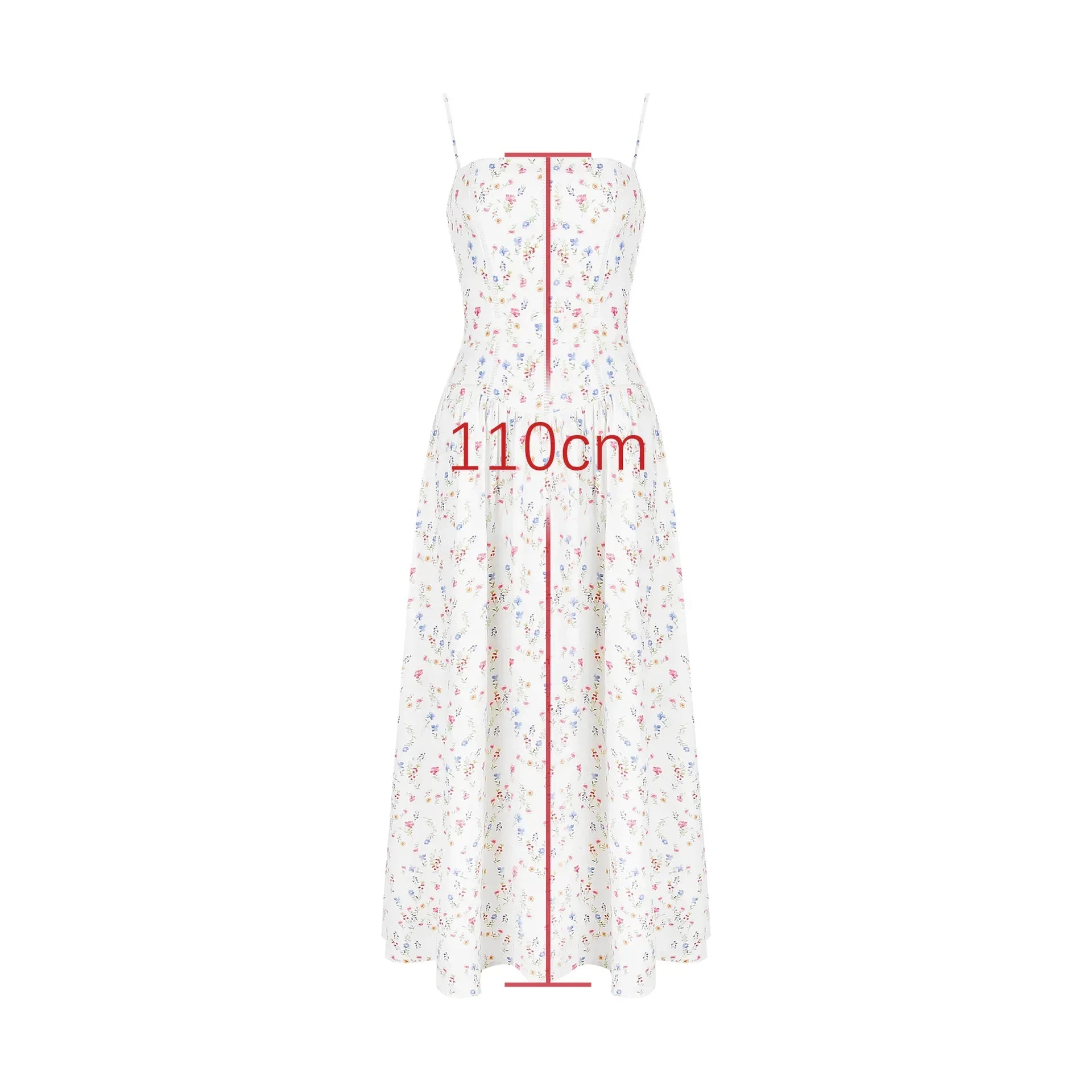 Strap Floral Printed Straight Neck Midi Dress