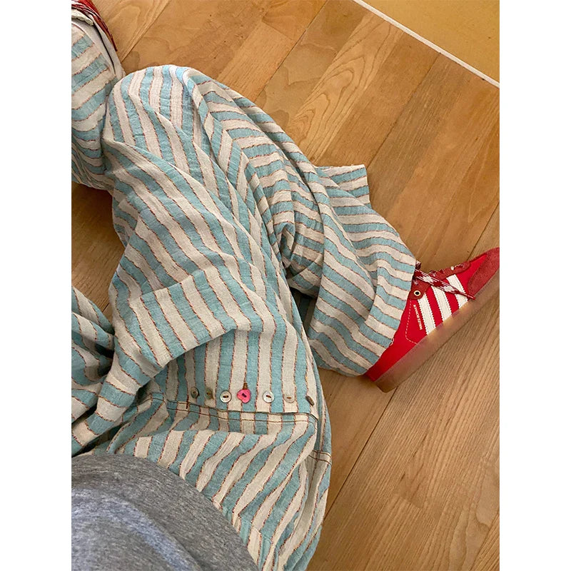 Blue Striped Wide Leg Pants