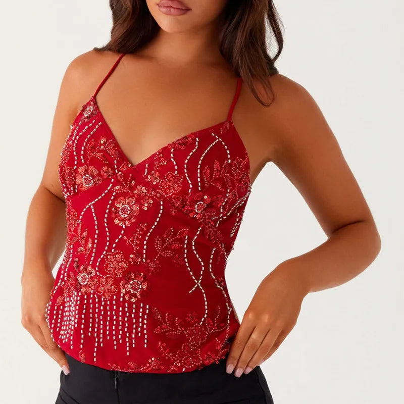 Sequin V-Neck Cami Top â€?Shiny & Stylish Fit