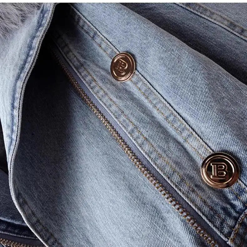 Faux Fur Collar Lining Denim Jacket