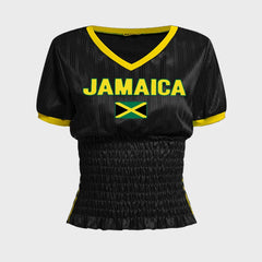 Black Jamaica Letter Flag Graphic Ruched T-shirt - Vintage Knit