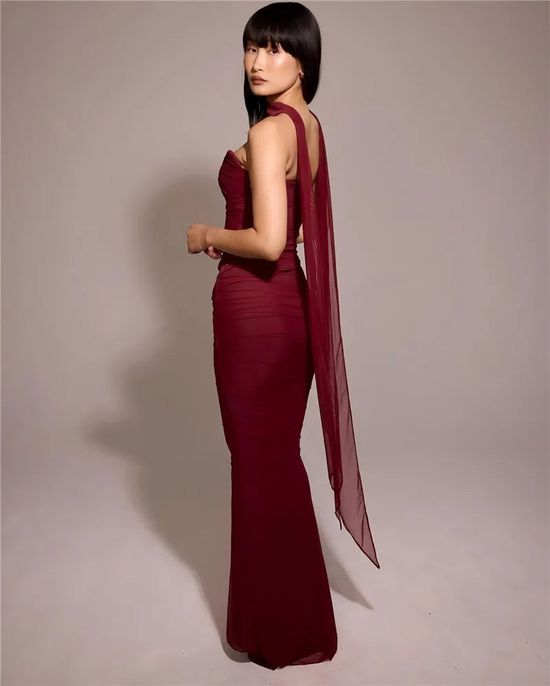 Corset And Bodycon Maxi Skirt With Neckerchief Set