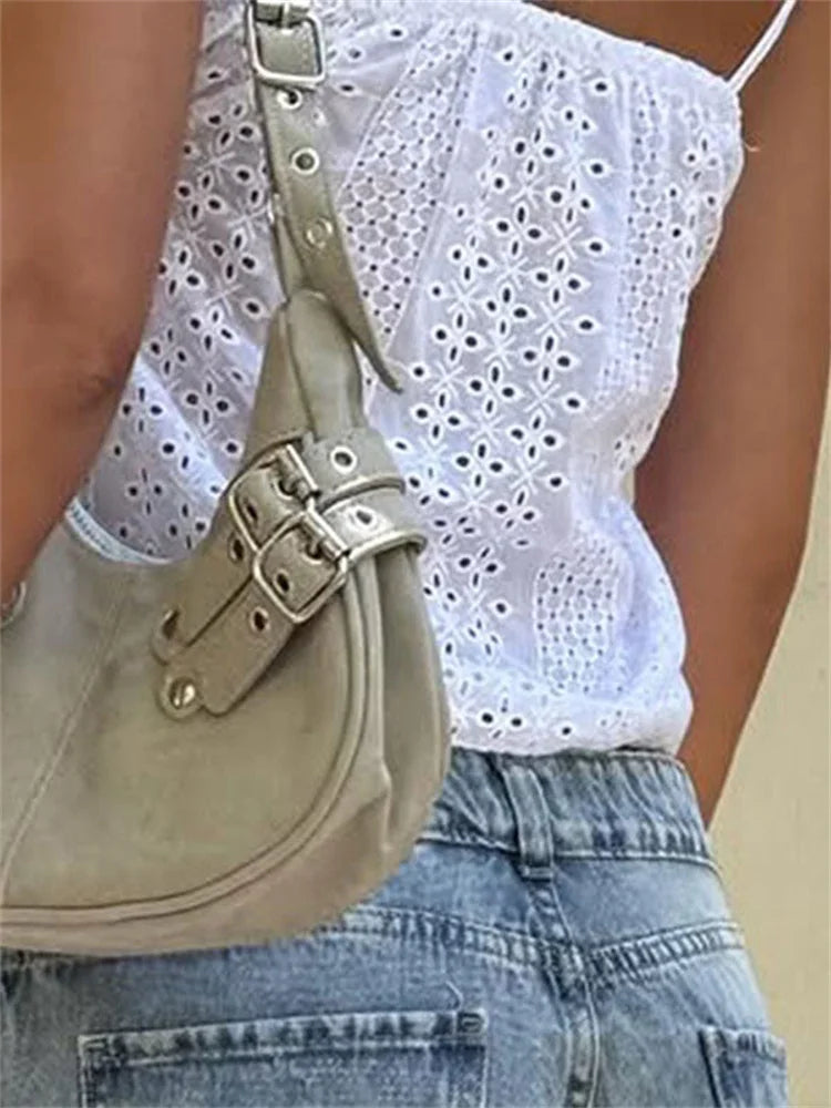 White Embroidery Tie Up Cami Top