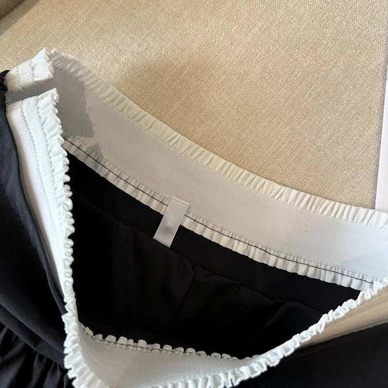 Bow Patchwork Pleated Mini Skirt