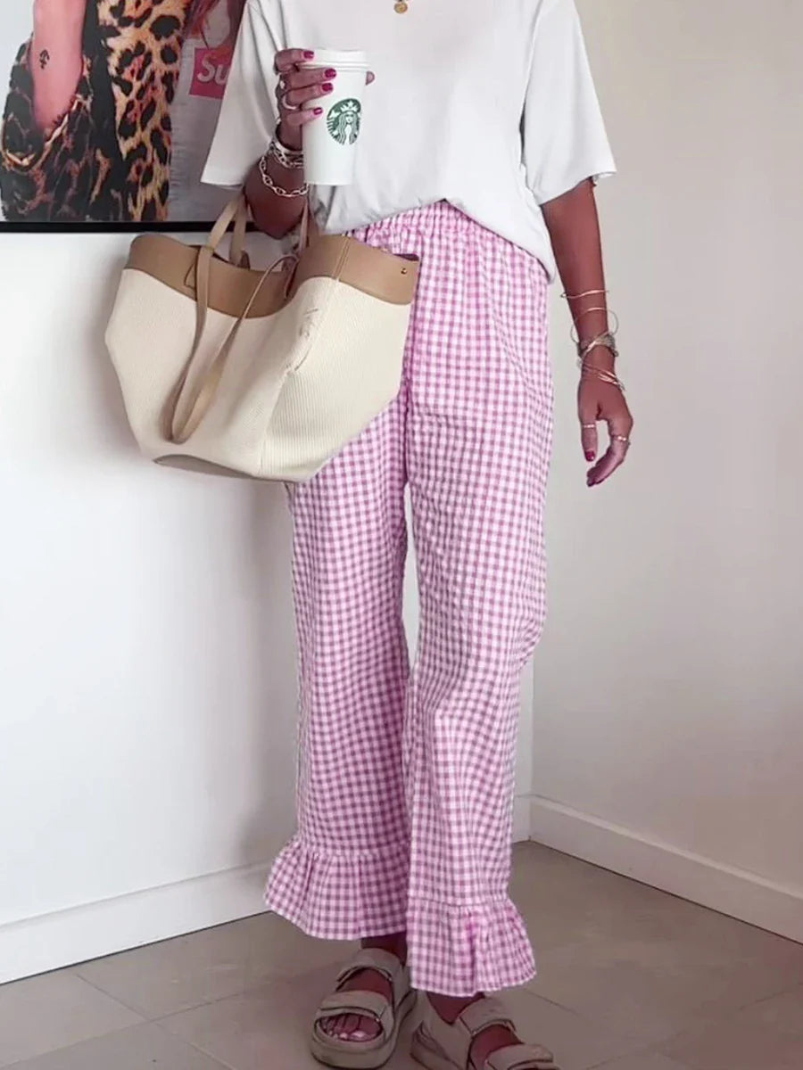 Plaid Ruffles Pants