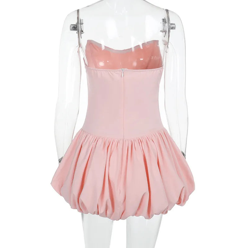 Pink Strapless Balloon Mini Dress