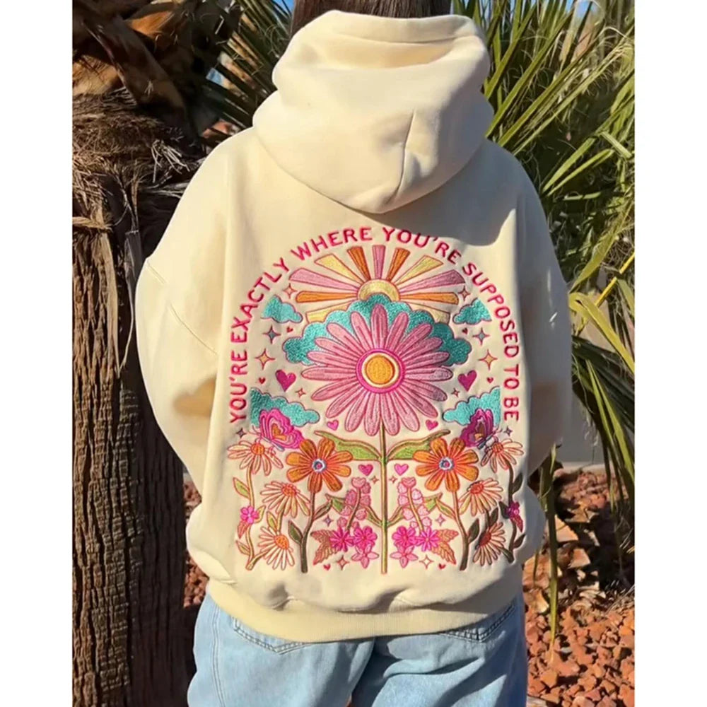 Floral Letter Embroidered Hoodie
