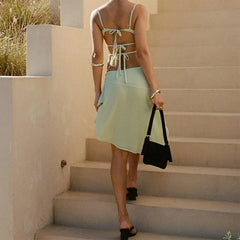 Printed V-Neck Cami & Skirt Set â€?Ruffle Midi Look