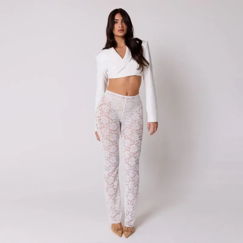 High Waist Sheer Lace Pants