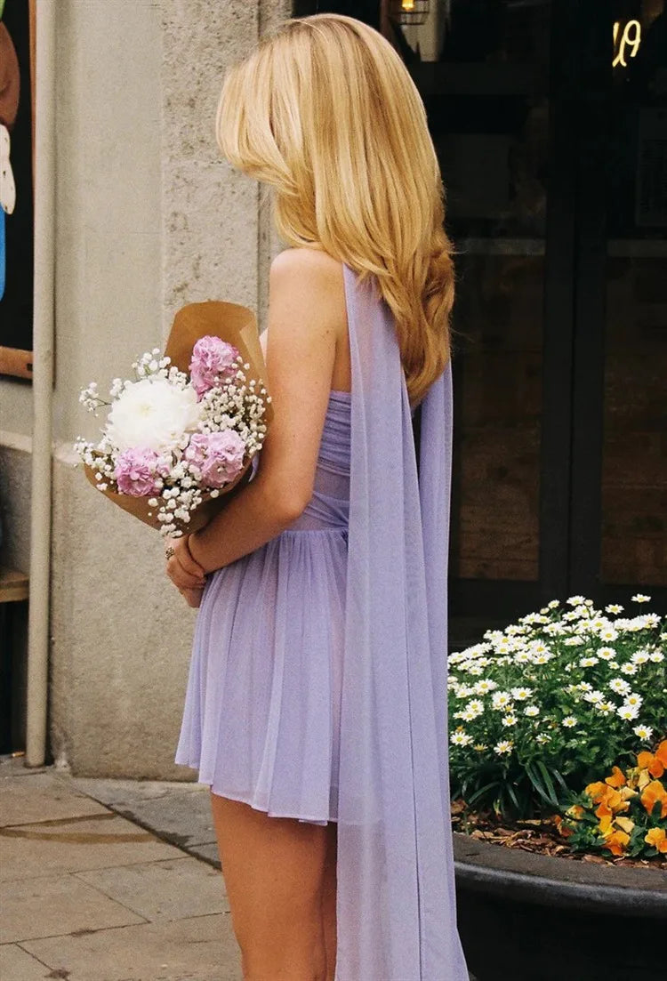 Mesh Strapless Scarf Mini Dress