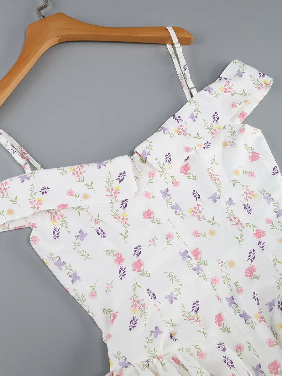 White Floral Print Off-Shoulder Mini Dress