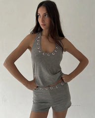Metal Hollow Halter Neck Vest Top