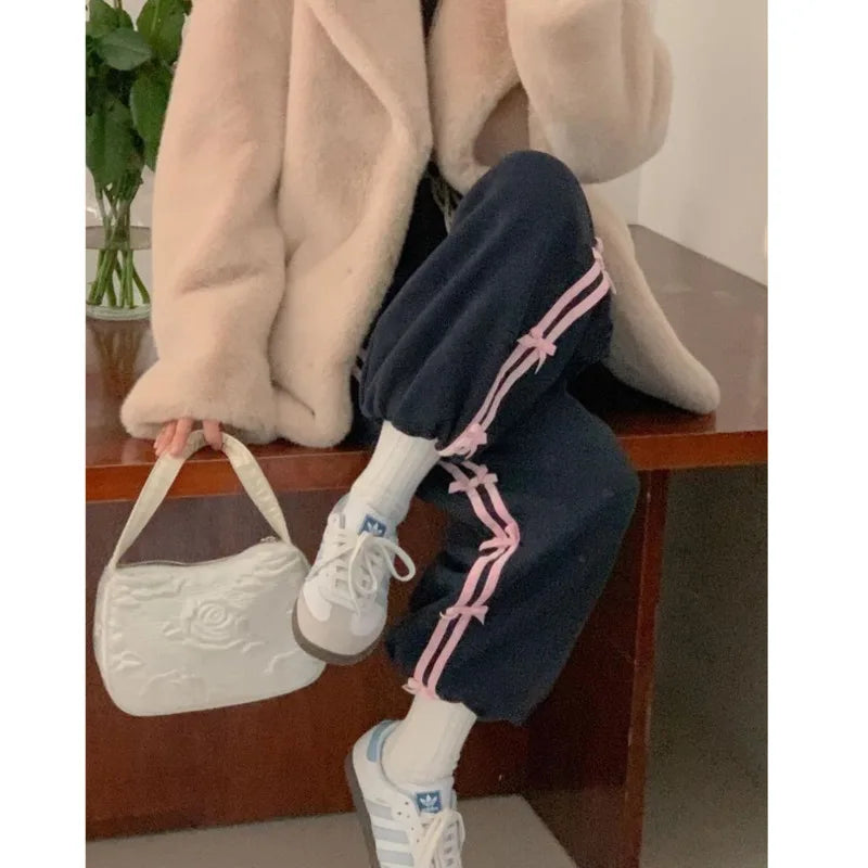 Bow Knot Stripe Drawstring Joggers