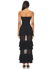 Black Ruffles Patchwork Strapless Maxi Dress
