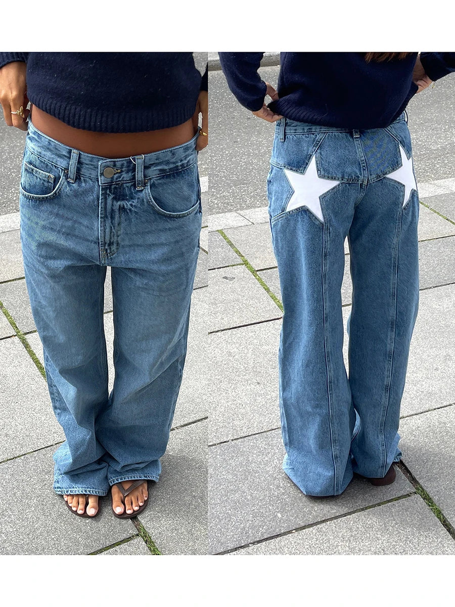 Stars Printed Pockets Denim Jeans