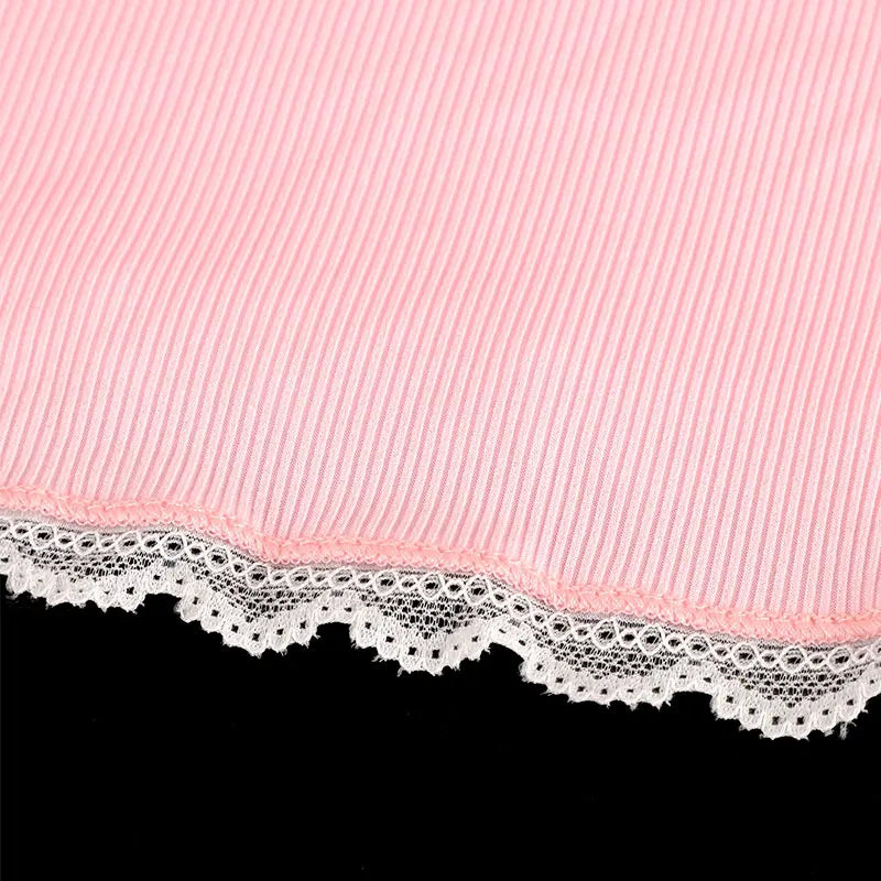 Pink Ribbed Cami Top And Bow Mini Skirt Set
