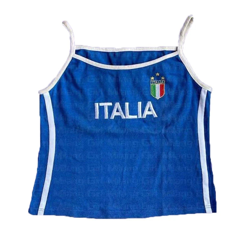 Italia Blue Flag Cami Top - Short Embroidered