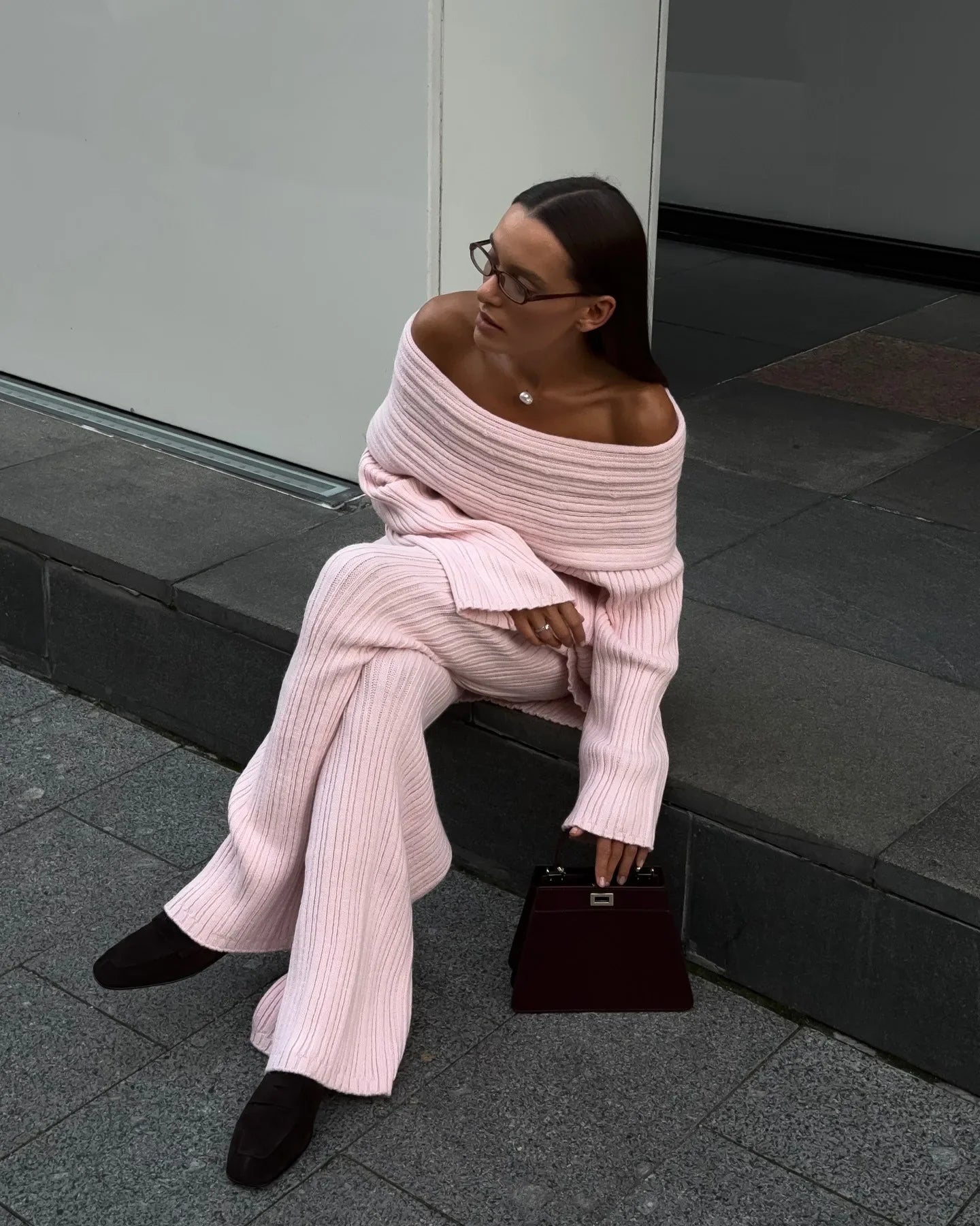 Off-Shoulder Long Sleeve Knitted Top