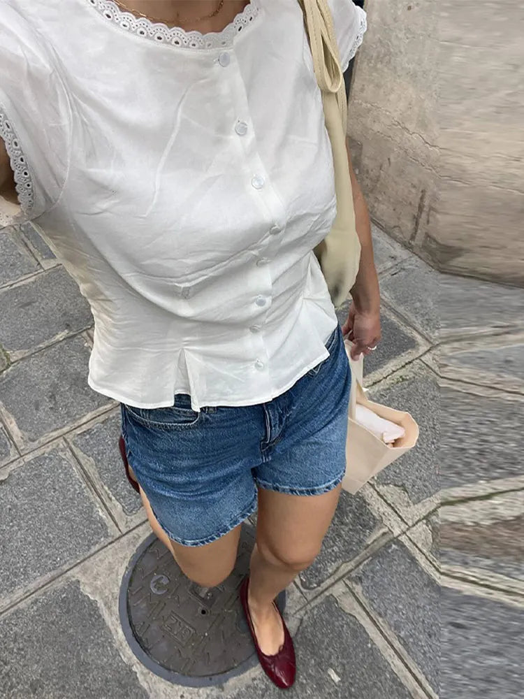 White Short Sleeve Top And Mini Skirt Set