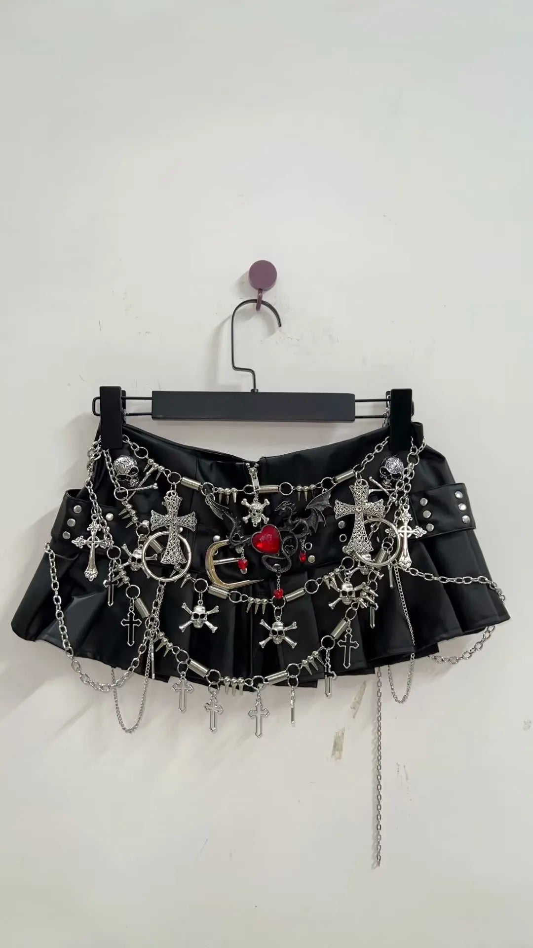 Black Micro Pleated Cross Chain Skirt