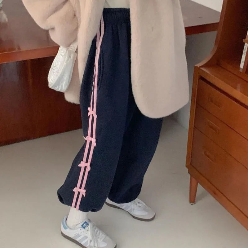 Bow Knot Stripe Drawstring Joggers