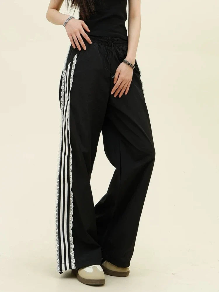 Lace Stripe Wide Track-pants