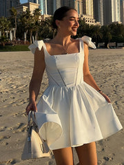 White Bowknot A-line Mini Dress