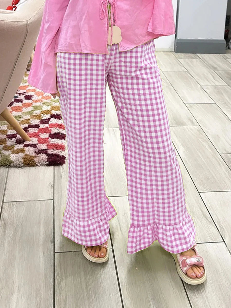 Plaid Ruffles Pants