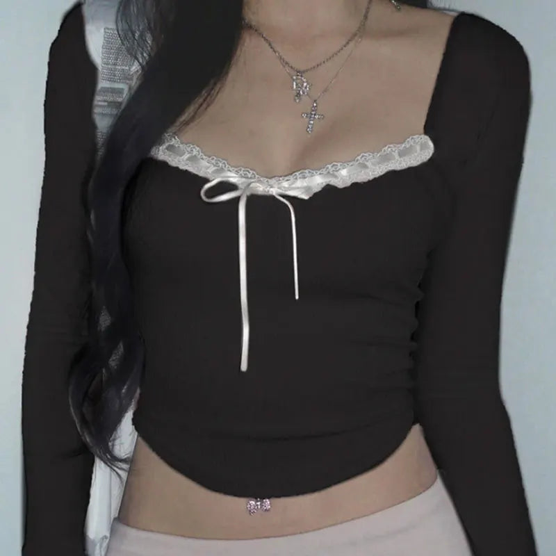 Shailene Bow Lace Trim Top