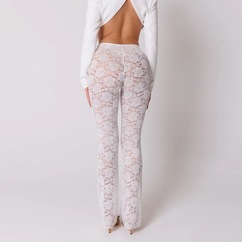 High Waist Sheer Lace Pants