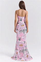 Pink Printed Corset Maxi Dres