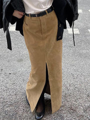 Sued Brown Maxi Skirt