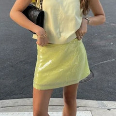 Sequin Mesh Mini Skirt - Hot Sweet Pencil Silhouette