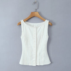 Buttoned Lace Trim Tank Top