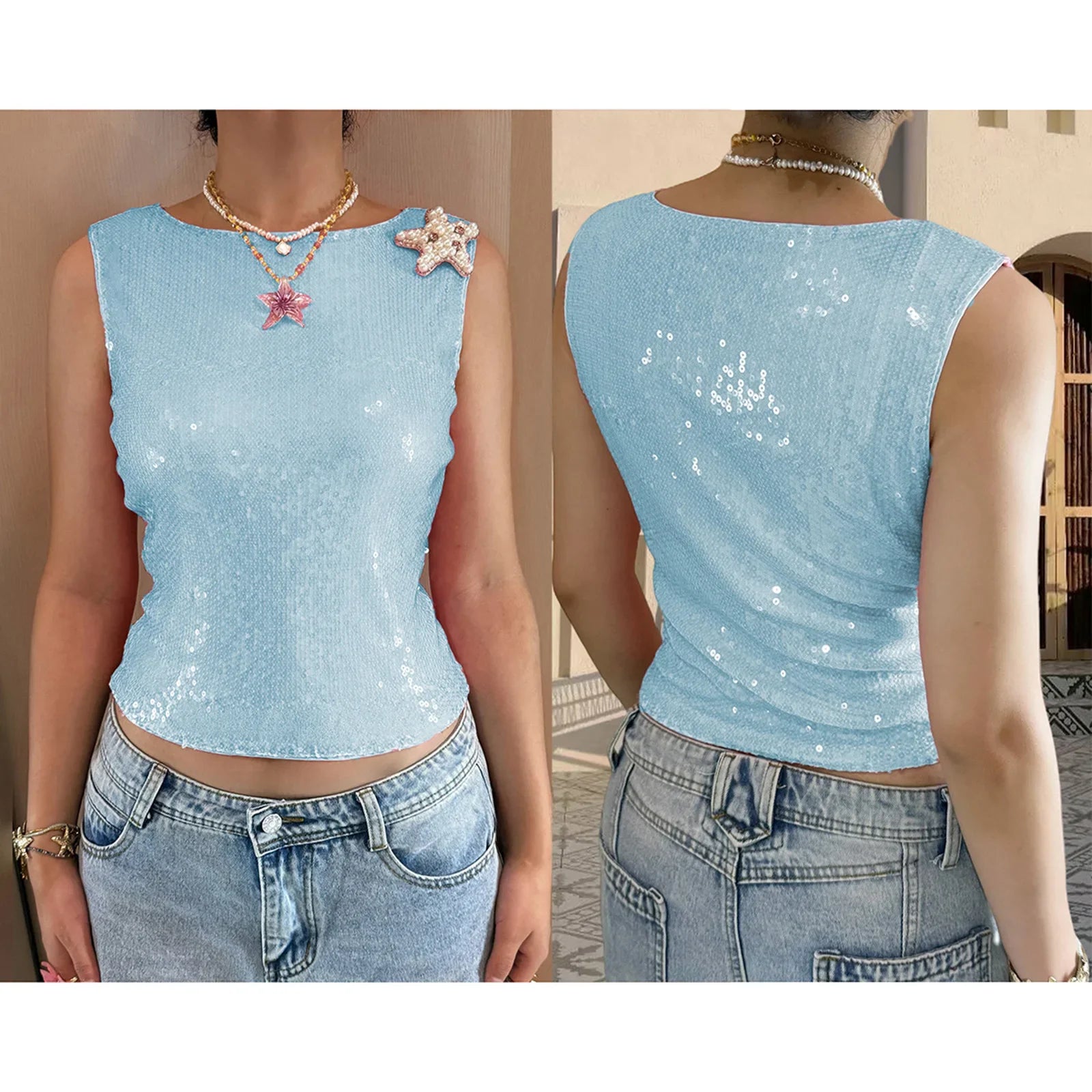 Sequin Pearl Starfish Tank Top