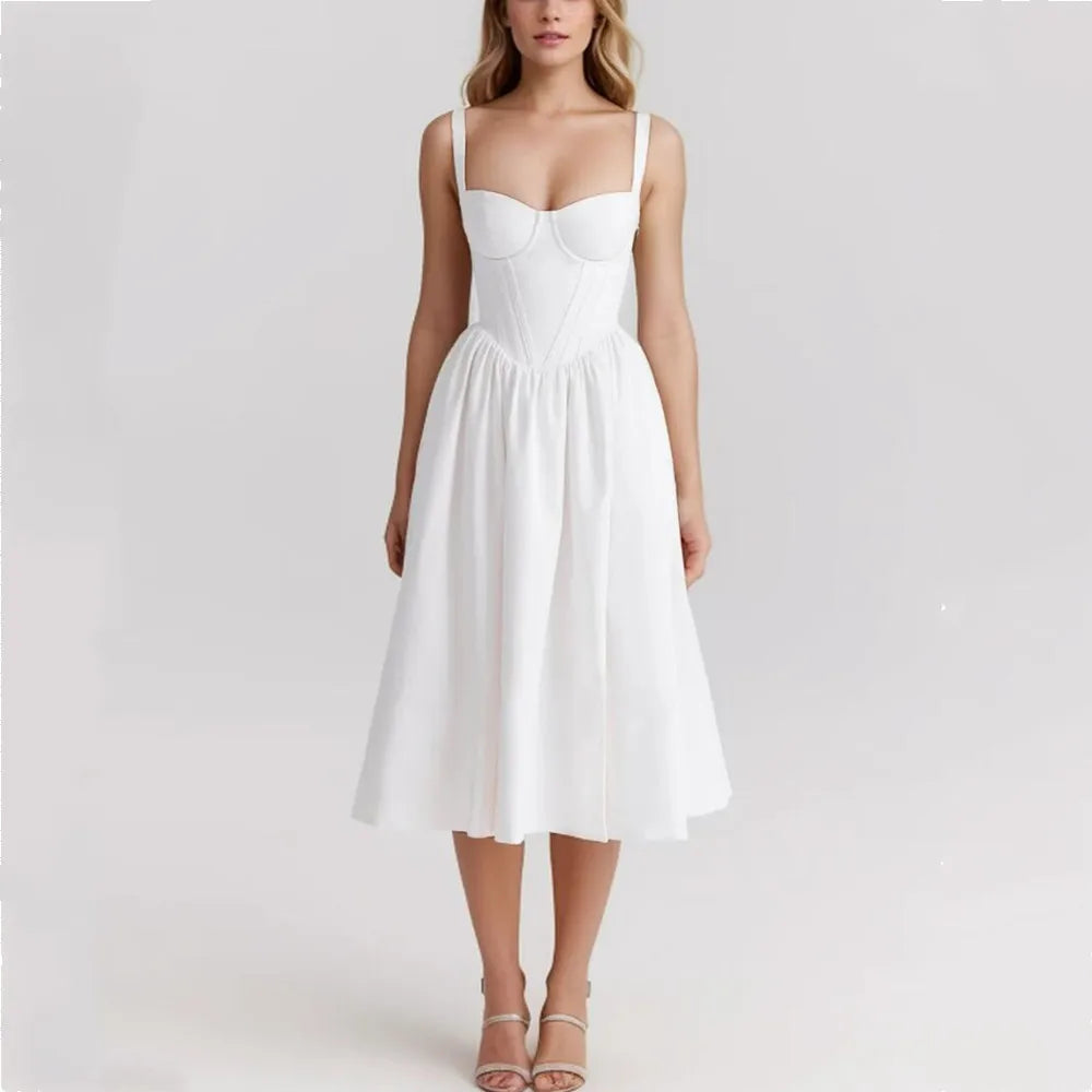 Bustier Strap Slit Midi Dress