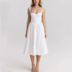 Bustier Strap Slit Midi Dress