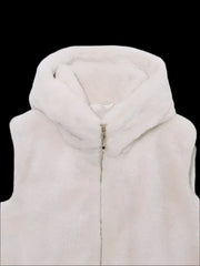 White Faux Fur Hooded Zip Vest