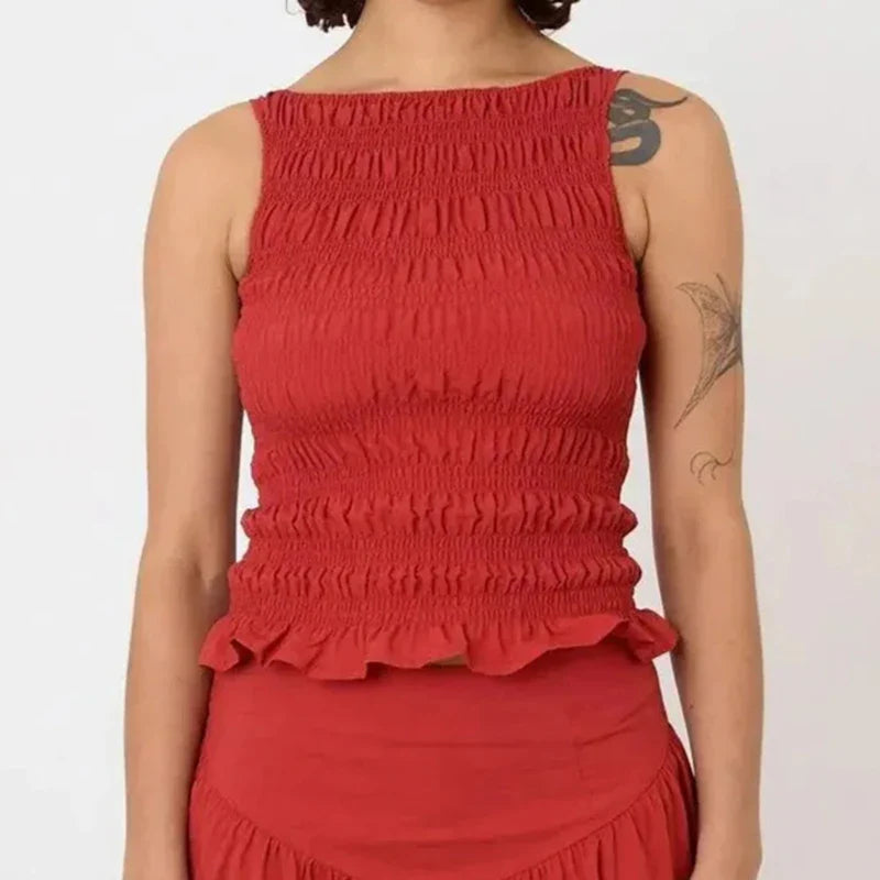 Polka Dot Ruched Tank Top