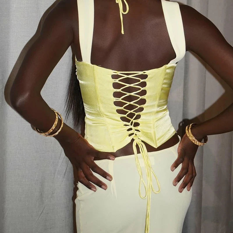 Satin Two Tone Wide Strap Top