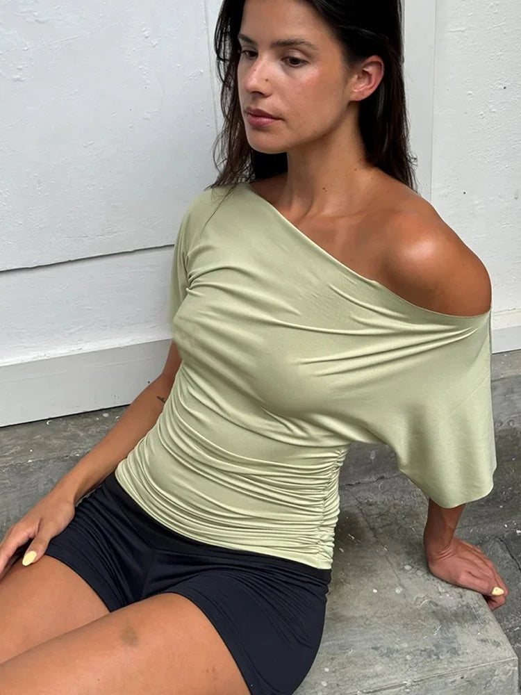 Asymmetrical One Shoulder Short Sleeve Top